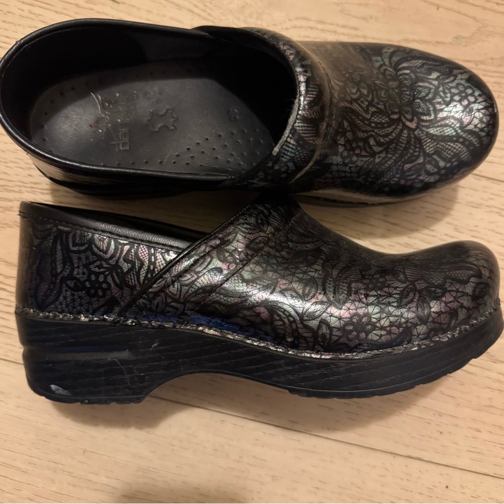 Dansko Metallic Floral Clogs RARE Colorway